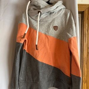 Wanakome Gray and Orange Color Blocked Hoodie